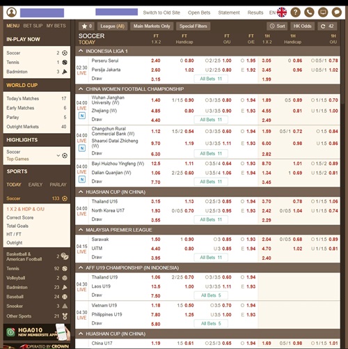 Singbet sports betting interface